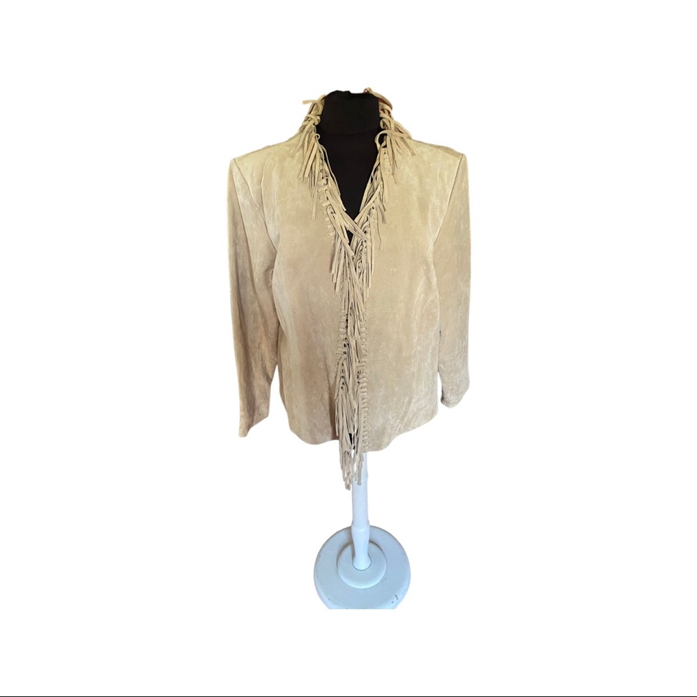 Vintage 90s tan leather fringe jacket